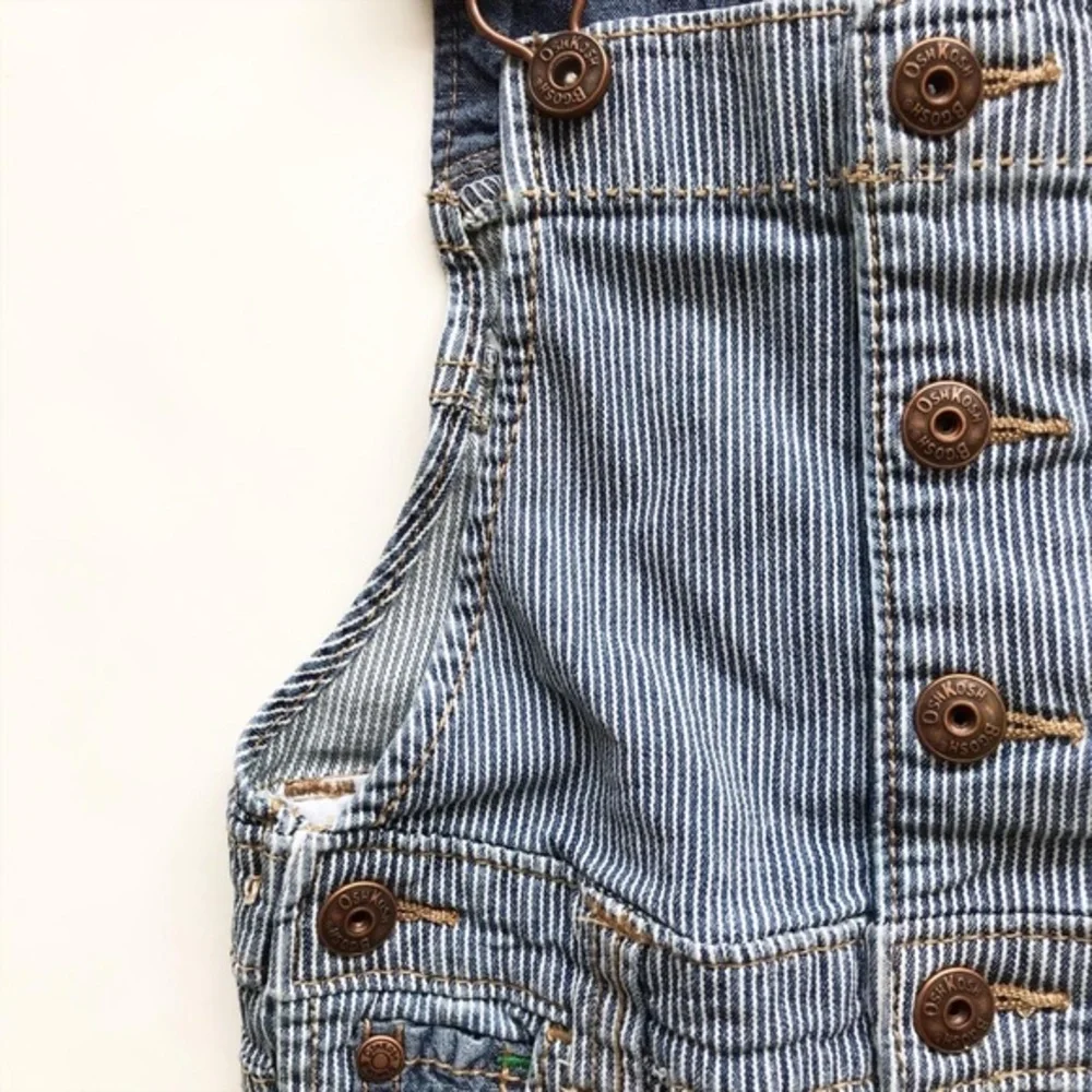 Oshkosh stripe button denim overalls EUC 24 months